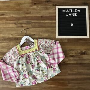 NWT Matilda Jane Enchanted Garden Art School Mixed Print Pink Floral Peasant Top